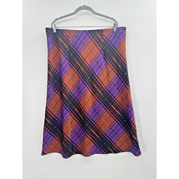 Dresses & Skirts - Whimsigoth Plaid Bias Cut Midi Skirt Satin Womens XL  Purple Rust Twee Academia